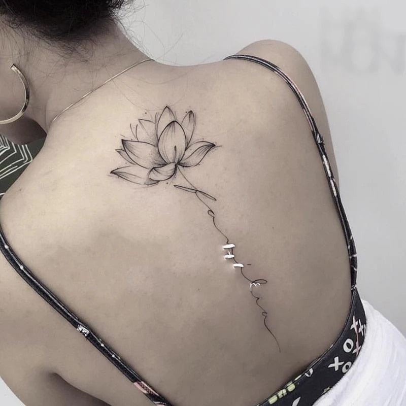 Waterproof Temporary Tattoo Sticker Sexy Black And White Ink Style Flower Line Tattoo Flash Tattoo Back Female