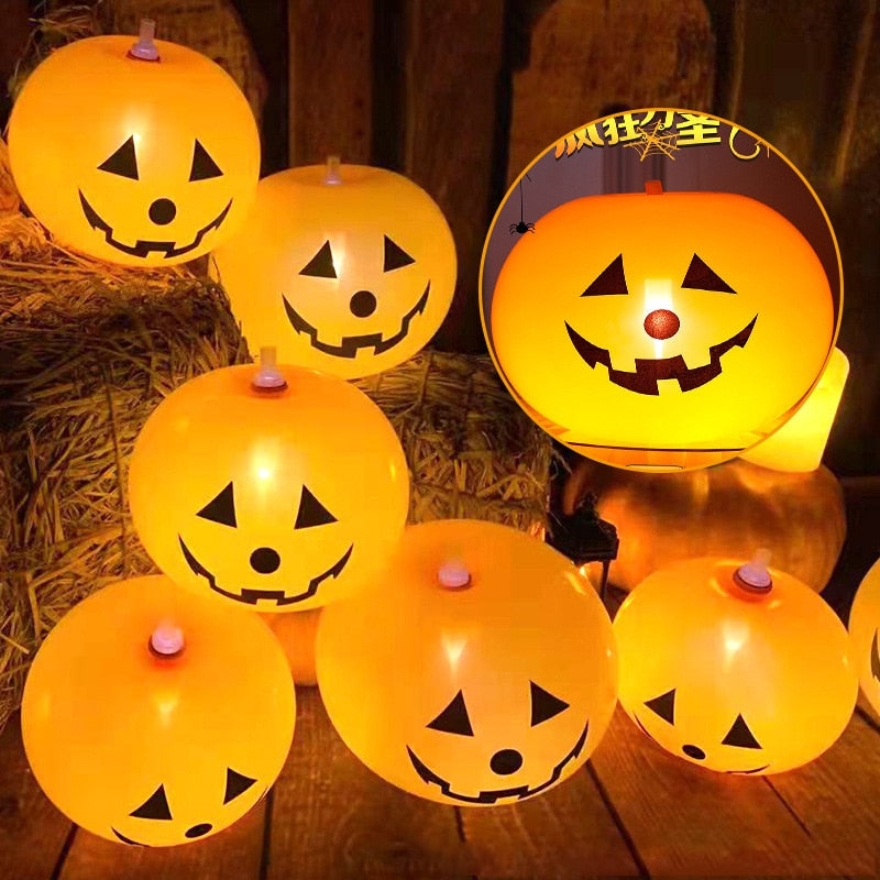 5Pcs Led Light up Balloon Latex Pumpkin Balloons Halloween Party Decorations for Home Halloween Pumpkin Decor Outdoor indoor