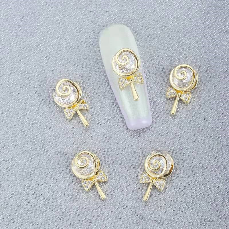 Zircon Lollipop Shape Nail Charm,20PC Luxury Cute Lolly Inlaid Zircon+Alloy Crystal Decoration 8.5*13mm  For NAILS DIY Accessory