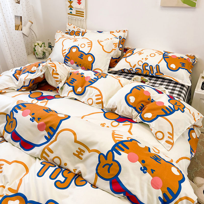 Rabbit Bedding Set Cute Sweetheart Spring Soft Flat Sheet Duvet Cover Pillowcase Single Double Queen Size Bed Linen