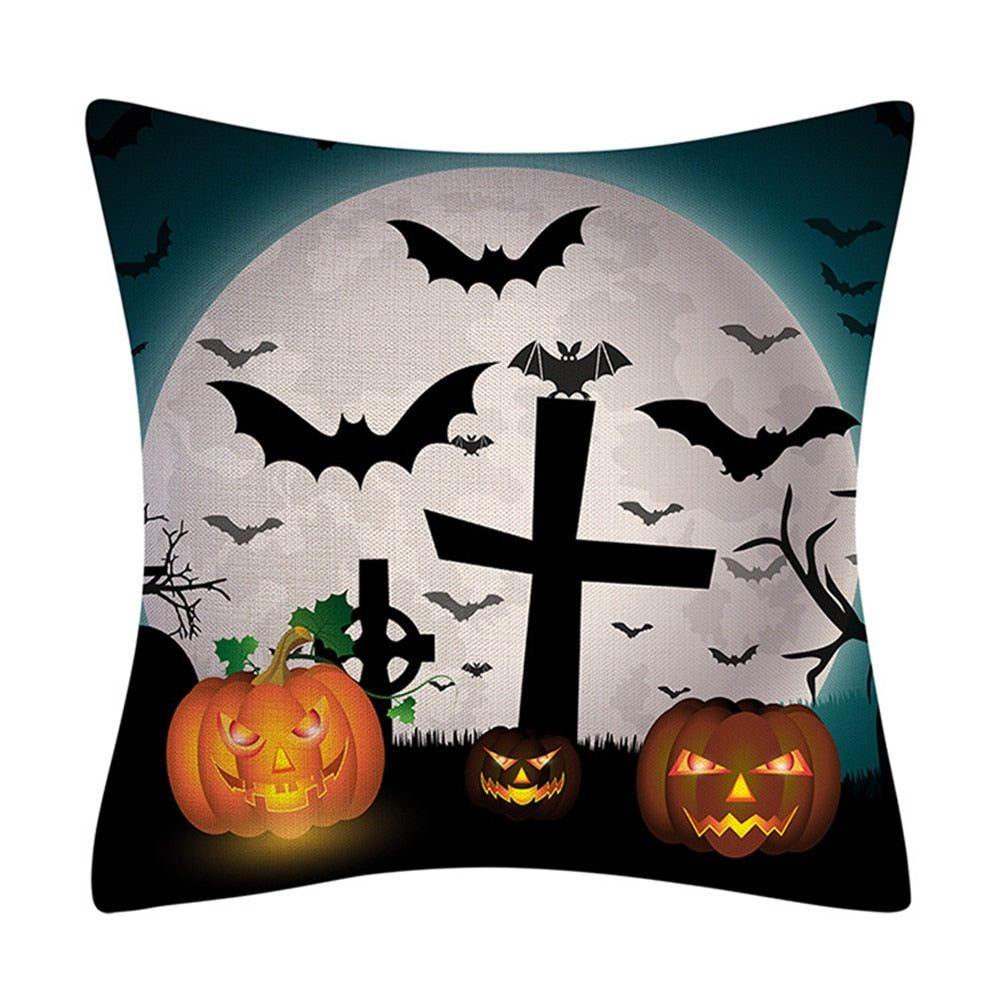 2022 New Linen Halloween Fall Cushion Cover 18Inch Trick or Treat Farmhouse Cat Witch Home Throw Pillow Covers for Couch Decor