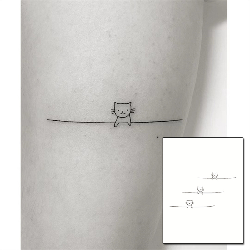 Waterproof Temporary Tattoo Stickere Cute Black Cat Hand Drawn Design Body Art Fake Tattoo Flash Tattoo Wrist  Ankle Female