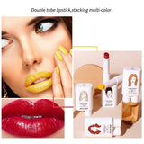 2 Pcs Long-lasting Sexy Double-tube Lipstick Waterproof Lips Sticks Not Easy To Dip In The Cup Korean Cosmetic Tools Wholesale