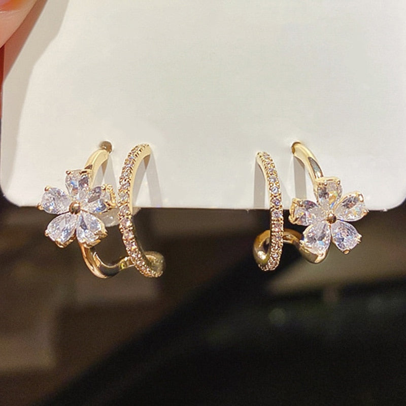 Korean Elegant Zircon Flower Stud Earrings for Women Girls Fashion Shell Small Flower Earring Boucle D'oreille Oorbellen Jewelry