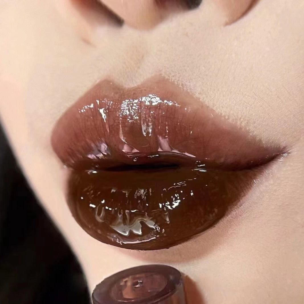 Punk Dark Brown Mirror Water Lip Gloss Red Lip Glaze Transparent Glass Lip Oil Waterproof Liquid Lipstick Nude Clear Tint Makeup