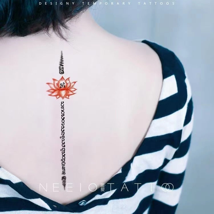 Waterproof Temporary Tattoo Sticker Sexy Black And White Ink Style Flower Line Tattoo Flash Tattoo Back Female