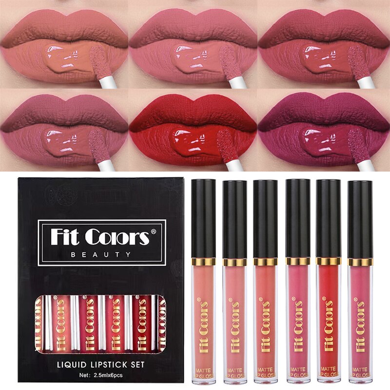 Lipstick Set 6 Colors Matte Long Lasting Waterproof Non-Stick Cup Lip Glaze Not Easy To Fade Red Lips Lip Tint Cosmetic Makeup