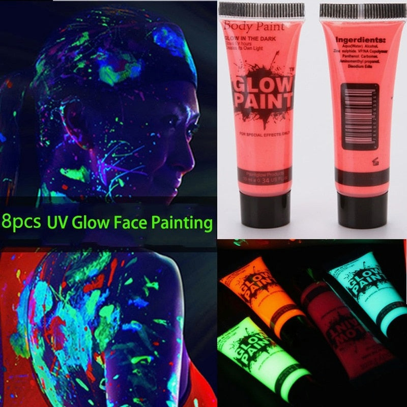 7 Colors luminiscent paint Face Body Art Paint UV Glow Fluorescent Glowing Halloween Party Fancy Dress Beauty Makeup Dark Paint