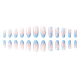 24Pcs Long Round Head Press On Nail Art Seamless Removable Fake Nails With Glue Ballet Coffin Wearing Blue Reusable False Nails