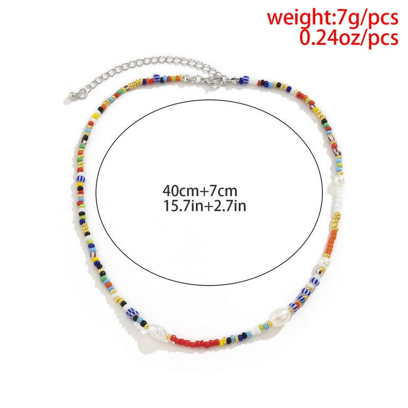 Trend Bohemian Colorful Small Beads Flower Chain Choker Necklace For Women Korean Fashion Imitation Pearl Clavicle Chain Jewelry