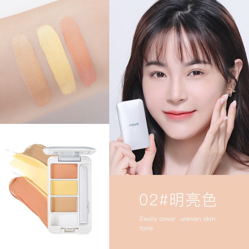 Novo  Face Contour Concealer 3Colors Palette Makeup Cover Concealer Foundation Brightener Makeup Full Cover