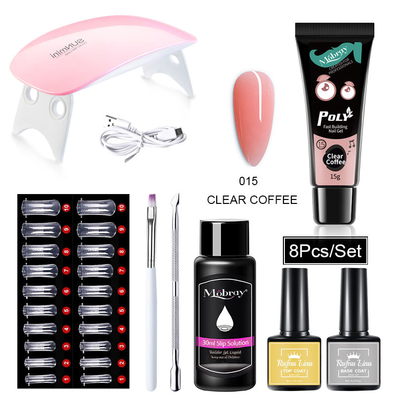 Poly Nail Gel Kit UV LED Nail lamp Nail Extension Gel Glitter Soak Off Varnish Nail Art Set with Slip Solution Manicure Tools