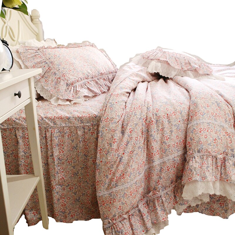 Bedding set cotton Romantic Linens Ruffle lace bedding set rose print duvet cover set princess cotton queen bedding set sheet