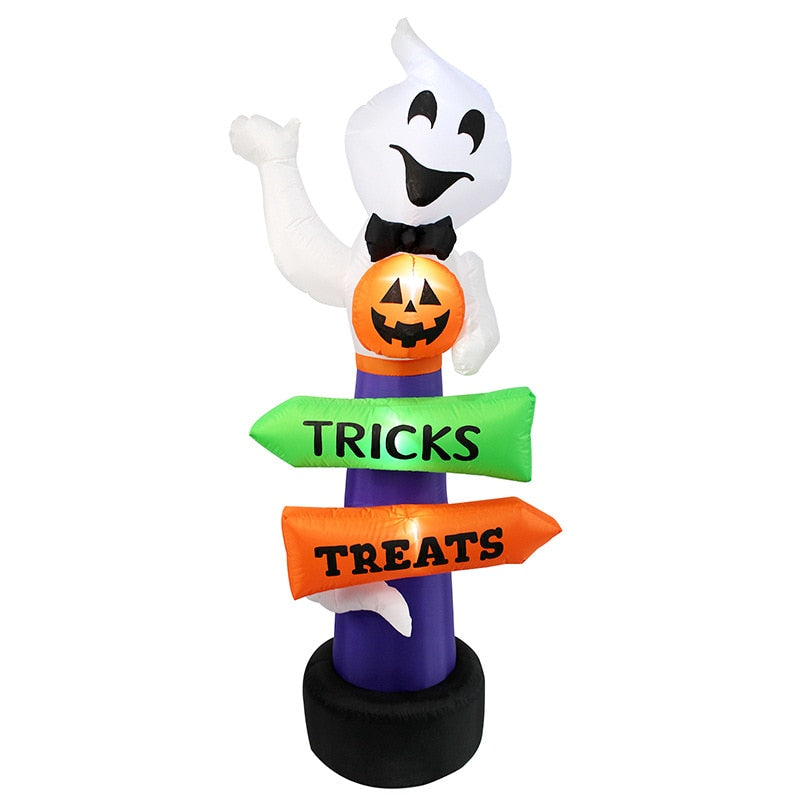 240cm Halloween Decoration Inflatable Ghost Pumpkin Street Sign Elf with LED Lights Garden Outdoor Haunted House Decor Props