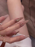 （Handmade Manicures）10 PCS Hand-Customized Transparent Coffee Chain Fake Nails Finished Long T-Shaped Pregnant Women Brides