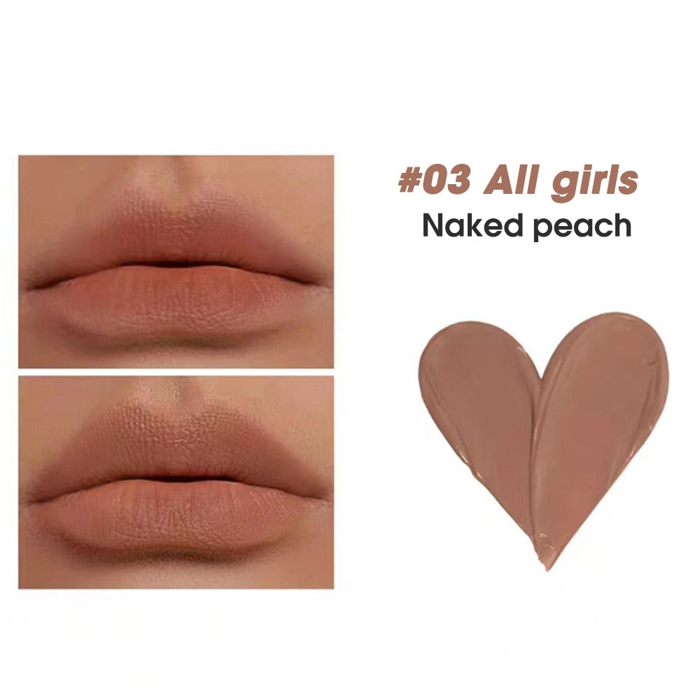 5 Colors Love Nude Matte Mousse Lip Gloss Waterproof Heart-shaped Liquid Lipstick Sexy Nude Red Lip Tint Women Makeup Cosmetics