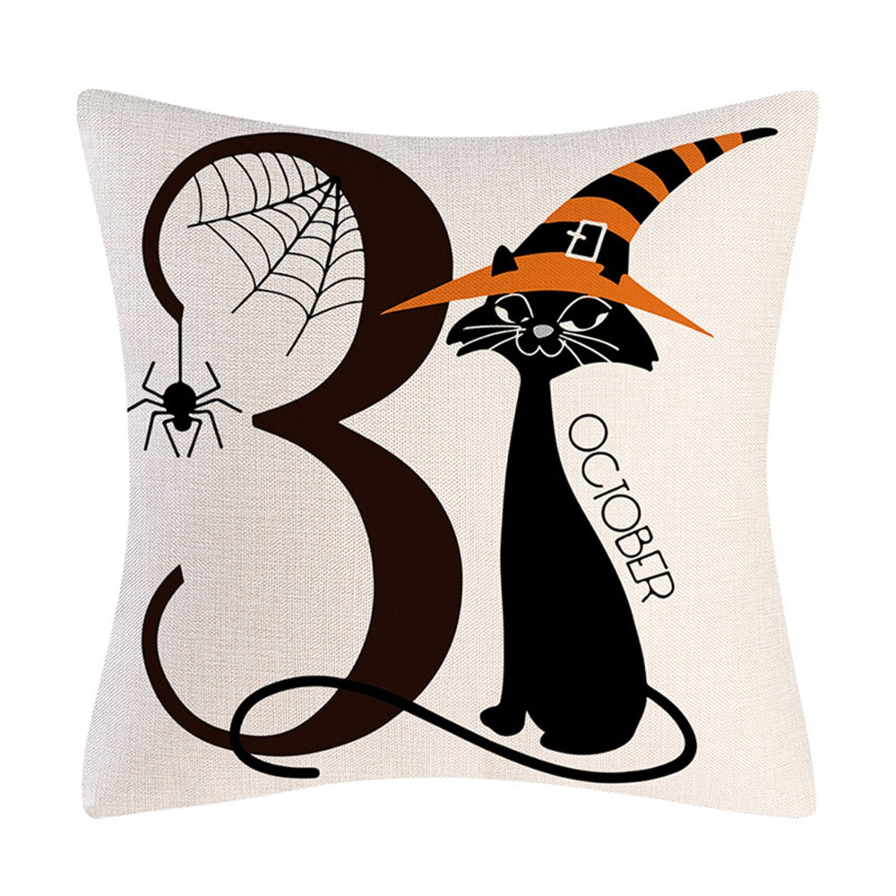 2022 New Linen Halloween Fall Cushion Cover 18Inch Trick or Treat Farmhouse Cat Witch Home Throw Pillow Covers for Couch Decor