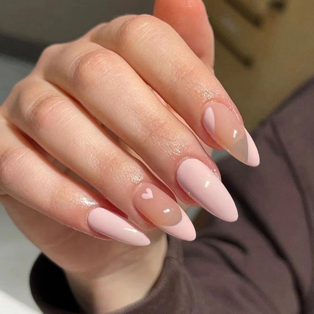 24Pcs Oval Head False Nails Pink Almond Artificial Fake Nails With Glue Full Cover Nail Tips Press On Nails DIY Manicure Tools