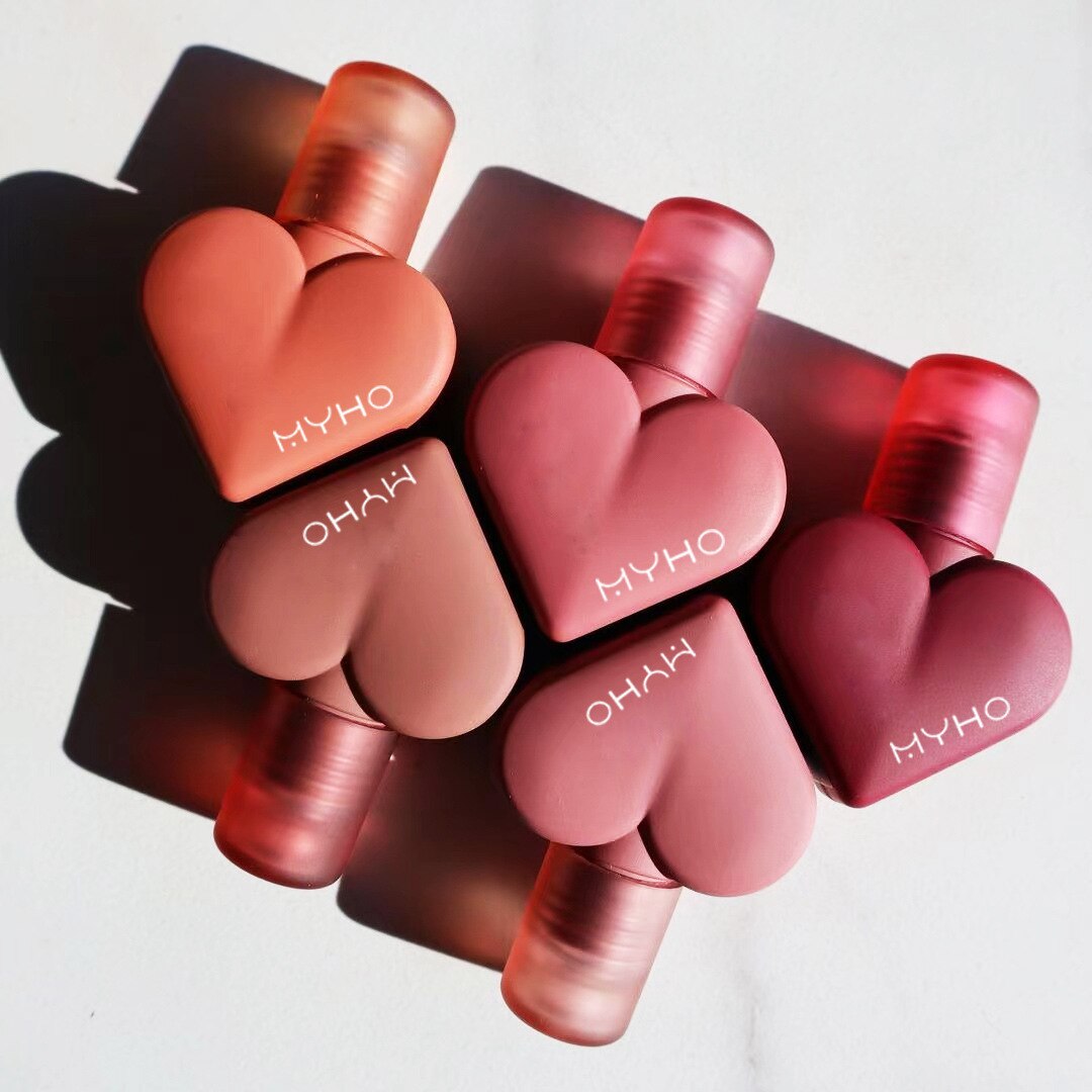 5 Colors Love Nude Matte Mousse Lip Gloss Waterproof Heart-shaped Liquid Lipstick Sexy Nude Red Lip Tint Women Makeup Cosmetics