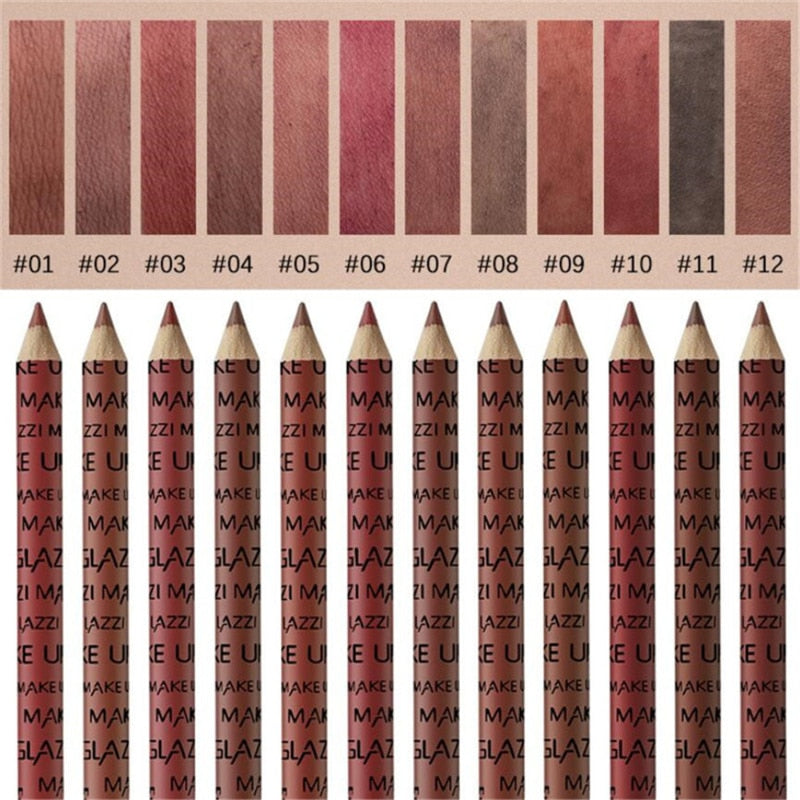 12 Colors Lip Liner Pencil Nude Matte Lipliner Moisturizing Waterproof Long Lasting Lipstick Liner Professional Makeup Kit