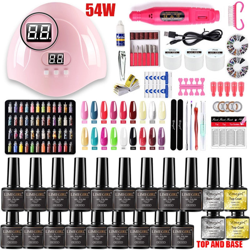 Nail Set Acrylic Nail Kit for Nail Extension Gel Nail Polish Set Quick Building Poly UV Gel Set With LED Nail Lamp Nail Tool Set