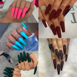 24pcs/Box Matte Solid Color Fake Nails Long Ballerina Waterproof Wearing Glue Finger Tips Press On Nail Detachable DIY False Tip