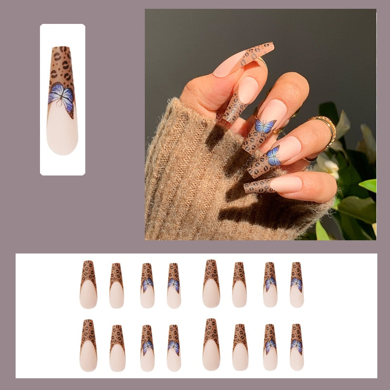 24pcs False Nails Nude Gradient Nail Patch Rhinestone Inlaid Press On Nails Removable Long Paragraph Fashion Manicure nail tips