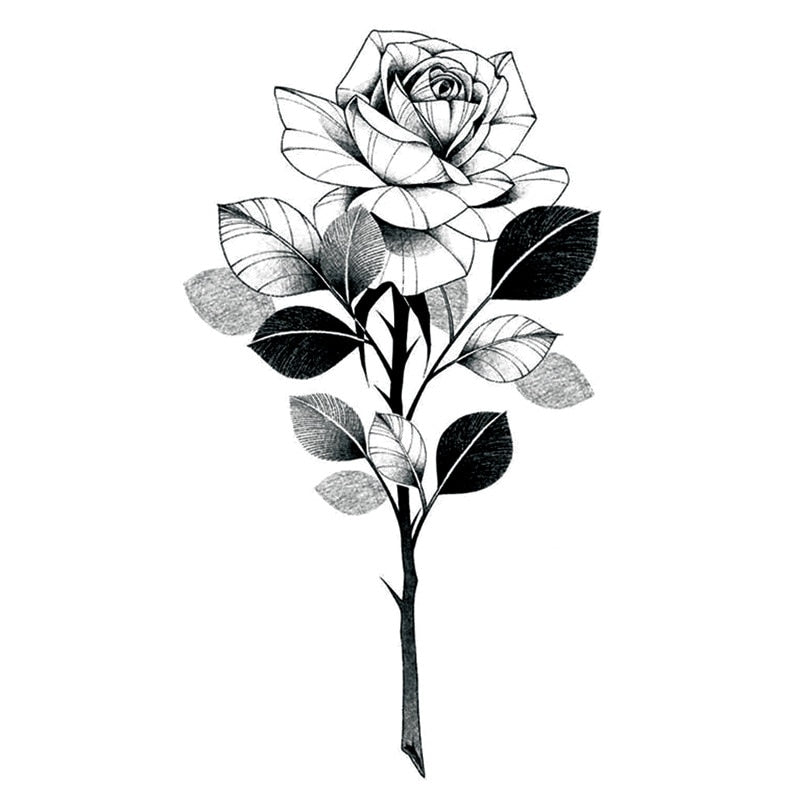 Black Rose Waterproof Fake Tattoos Women Girls Arm Legs Waist Clavicle Flower Transfer Decals Body Art Temporary Tattoos Sticker