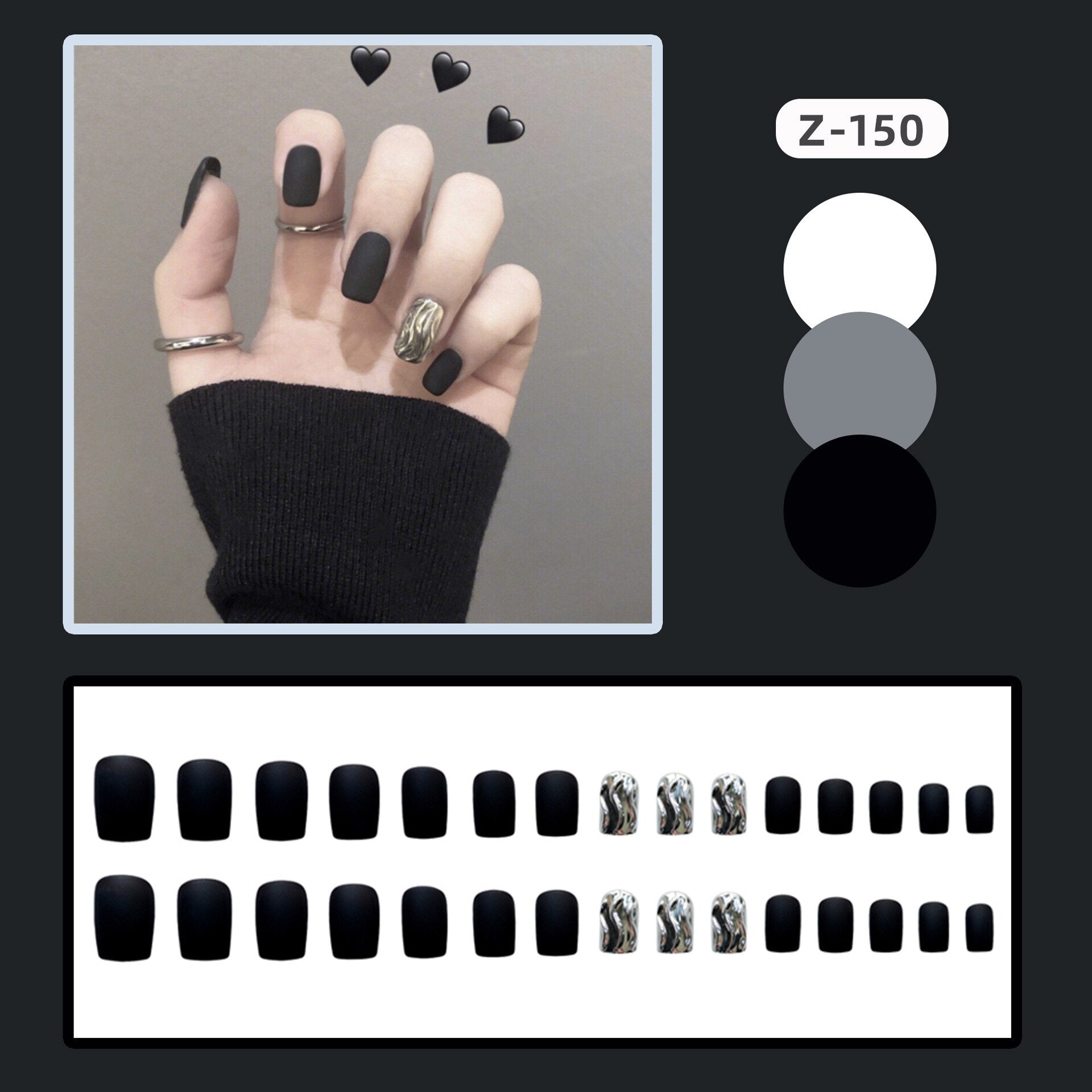 30Pcs/Set Frosted Smoke Black Ripple Wearing Fake Nails Piece Finished Nail Sticker Seamless Removable Full Coverage False Nails