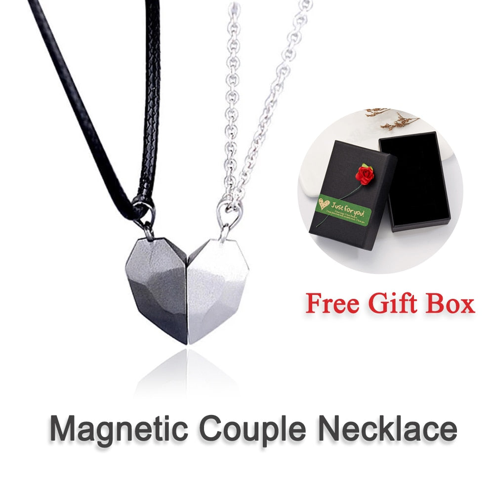 2Pcs/set Magnetic Couple Necklace Lovers Heart Black Red White Pendant Distance Faceted Charm Necklace Women Valentines Day Gift