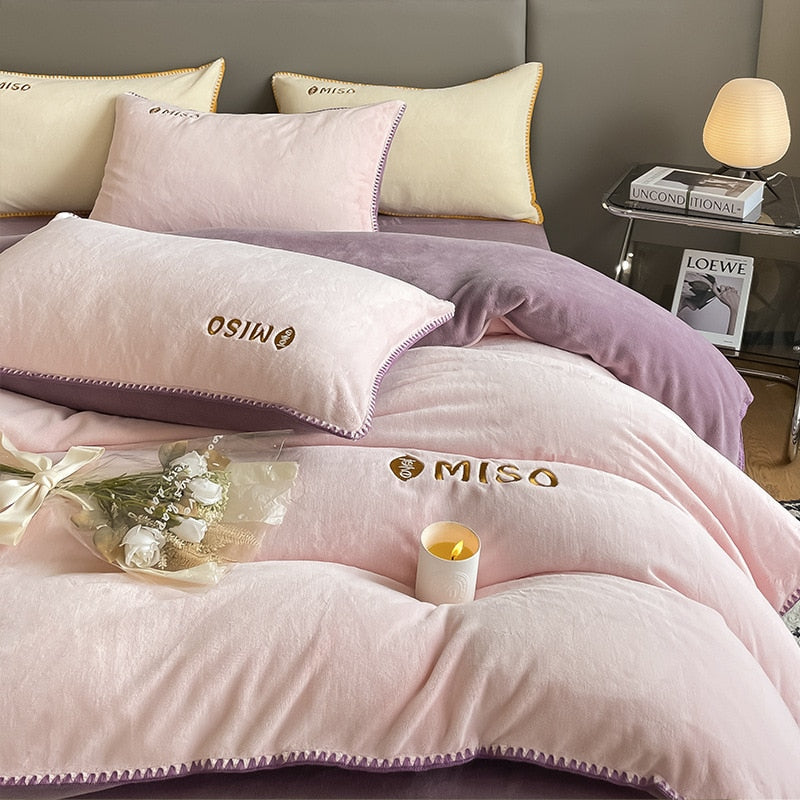 High-end Milk Fleece Winter Warm Bedding Set Queen High Quality Thicker Duvet Cover Set with Sheets Quilt Cover and Pillowcases