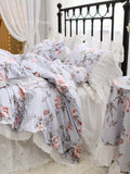 New French Countryside Garden Flowers and Birds bedding set Cotton ruffle lace duvet cover bed sheet set Bedding Sets for queen