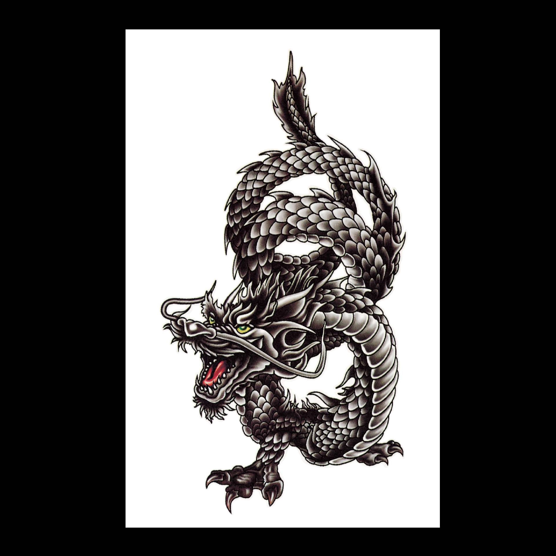 Waterproof Temporary Tattoo Sticker Japanese Style Black White Flame Dragon Body Art Fake Tattoo Flash Tattoo Arm Female Male