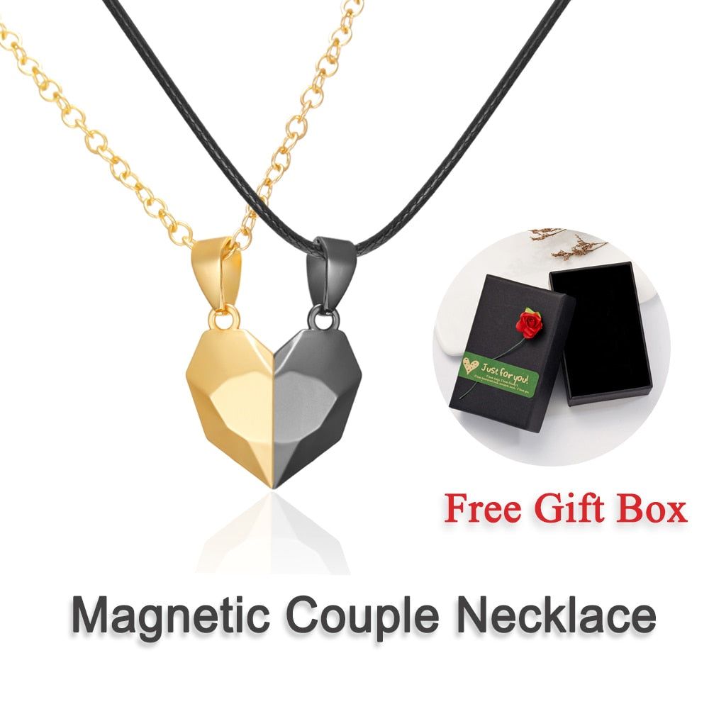 2Pcs/set Magnetic Couple Necklace Lovers Heart Black Red White Pendant Distance Faceted Charm Necklace Women Valentines Day Gift