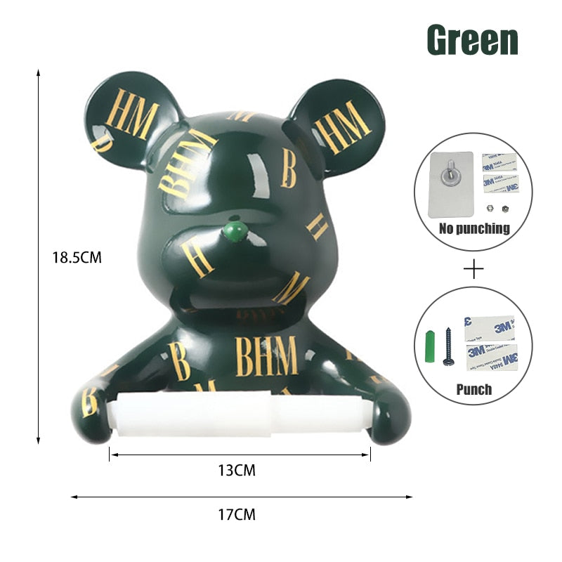 Oklulu Creative Light Luxury Violent Bear Roll Paper Tube Kitchen Bathroom Wall Hanging Punch-Free Multifunctional Tissue Towel Rack