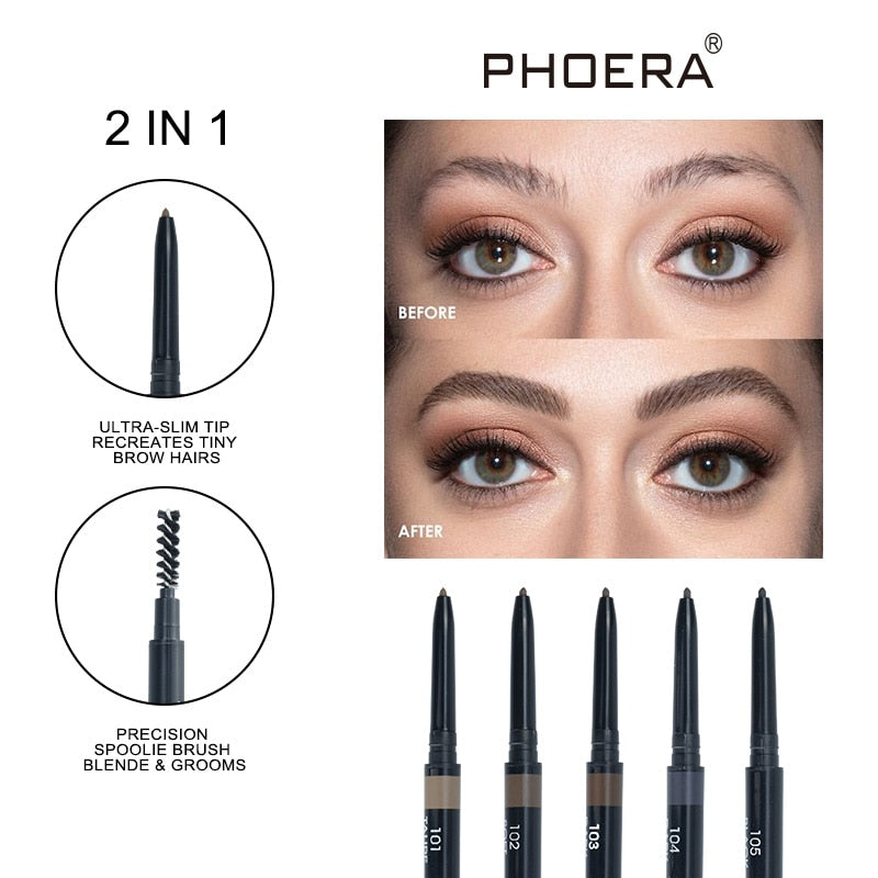 PHOERA 5 Color Natural Long Lasting Not Blooming Double Ended Eyebrow Pencil Waterproof Sweatproof No Fading Eyebrow Pen Makeup