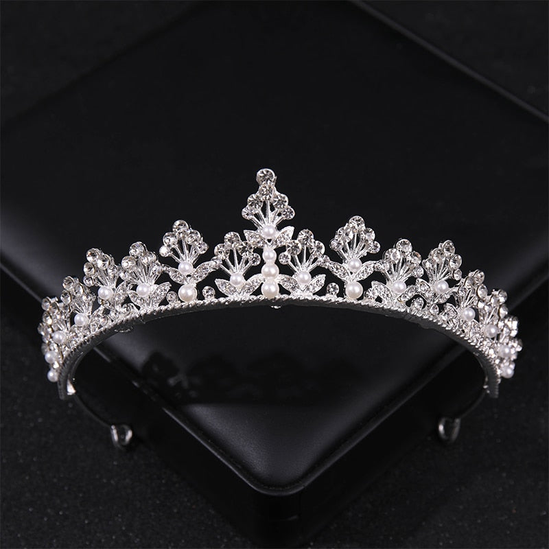 Simulated Pearls Crystal Wedding Tiaras And Crowns For Queen Princess Diadems Gold Silver Color Women Hair Jewelry Hot Sale