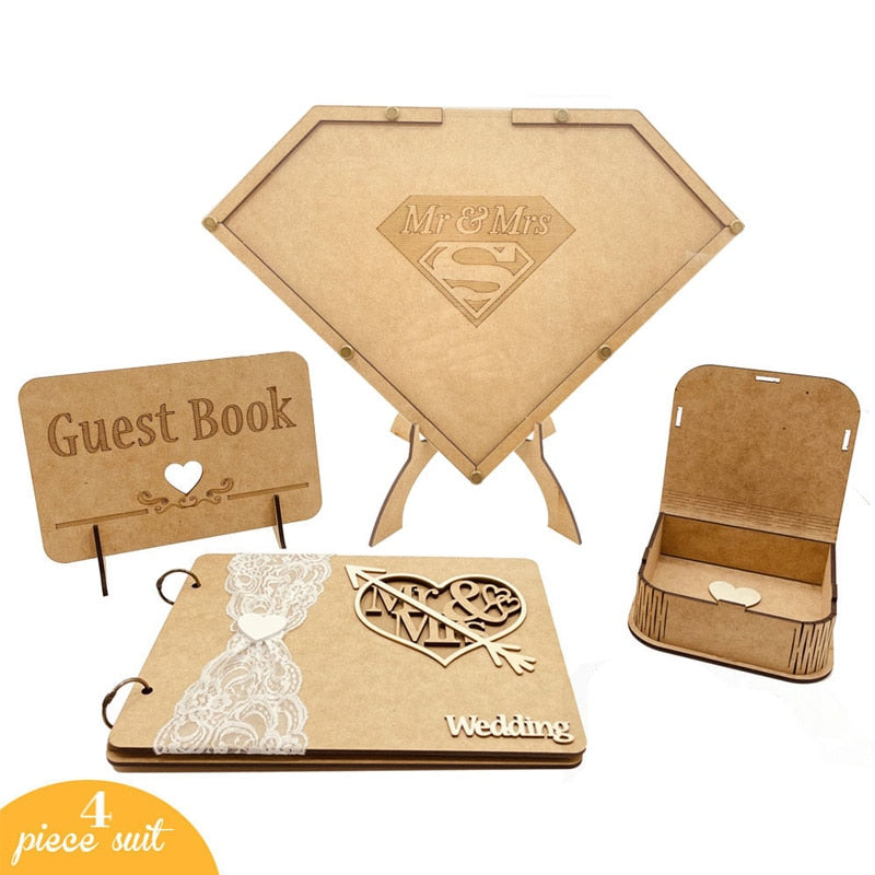 Wedding Guest Book Mr & Mrs Guest Sign-in Book Heart Shape Wedding Guest Drop Box Rustic Wedding Mariage Party Decoration Supply
