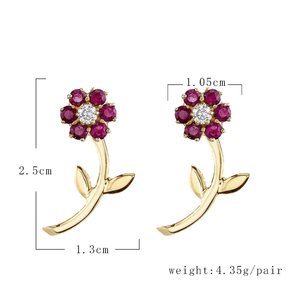 New Fashion Rainbow CZ Stud Earrings Flower Double Sided Earrings For Women Temperament Simple Statement Jewelry Studs