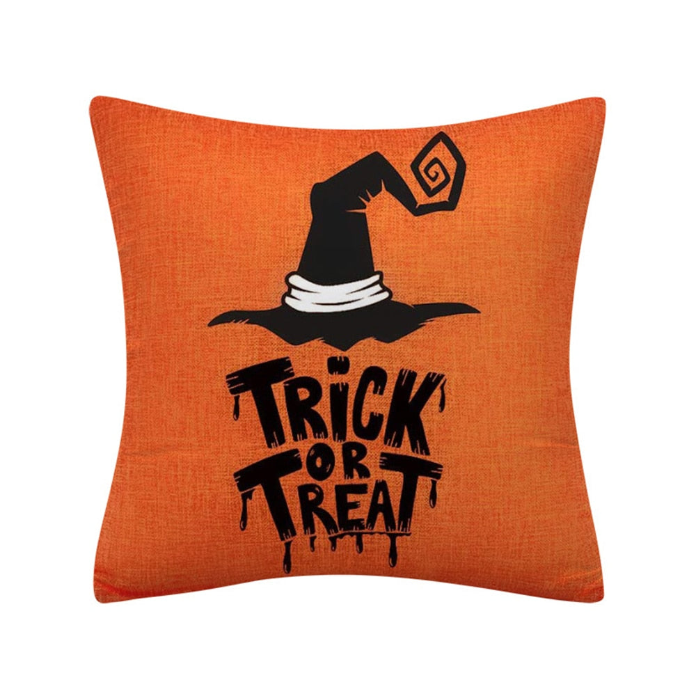 2022 New Linen Halloween Fall Cushion Cover 18Inch Trick or Treat Farmhouse Cat Witch Home Throw Pillow Covers for Couch Decor