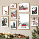 Christmas Red House Squirrel Deer Pine Tree Wall Art Canvas Painting Living Room Decoration Posters Prints Home Wall Pictures