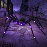 125/75cm Black Scary Giant Spider with Huge Purple LED Spider Web Halloween Decoration Props Haunted Indoor Outdoor Decoration