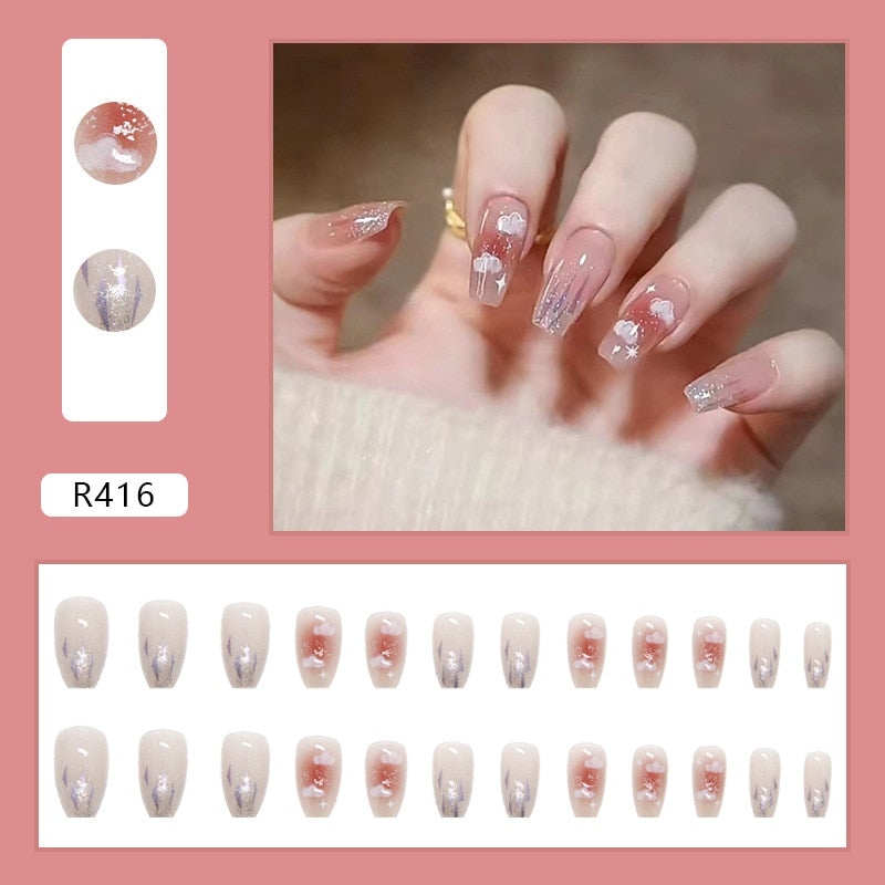 24pcs/Box Artificial Detachable Coffin False Nails Wearable French Fake Nails Super Long Ballerina Press on Nail Art Tips