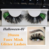 Halloween Fluorescence Glitter Colored Lashes Trick or Treat Bat Witch Pumpkin Soft Exaggerated Mink Eyelashes Party Makeup