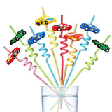 8pcs 25cm Reusable Race Car Drinking Straws Car Reusable Plastic Drinking Straw For Boy Racing Car Birthday Party Decorations