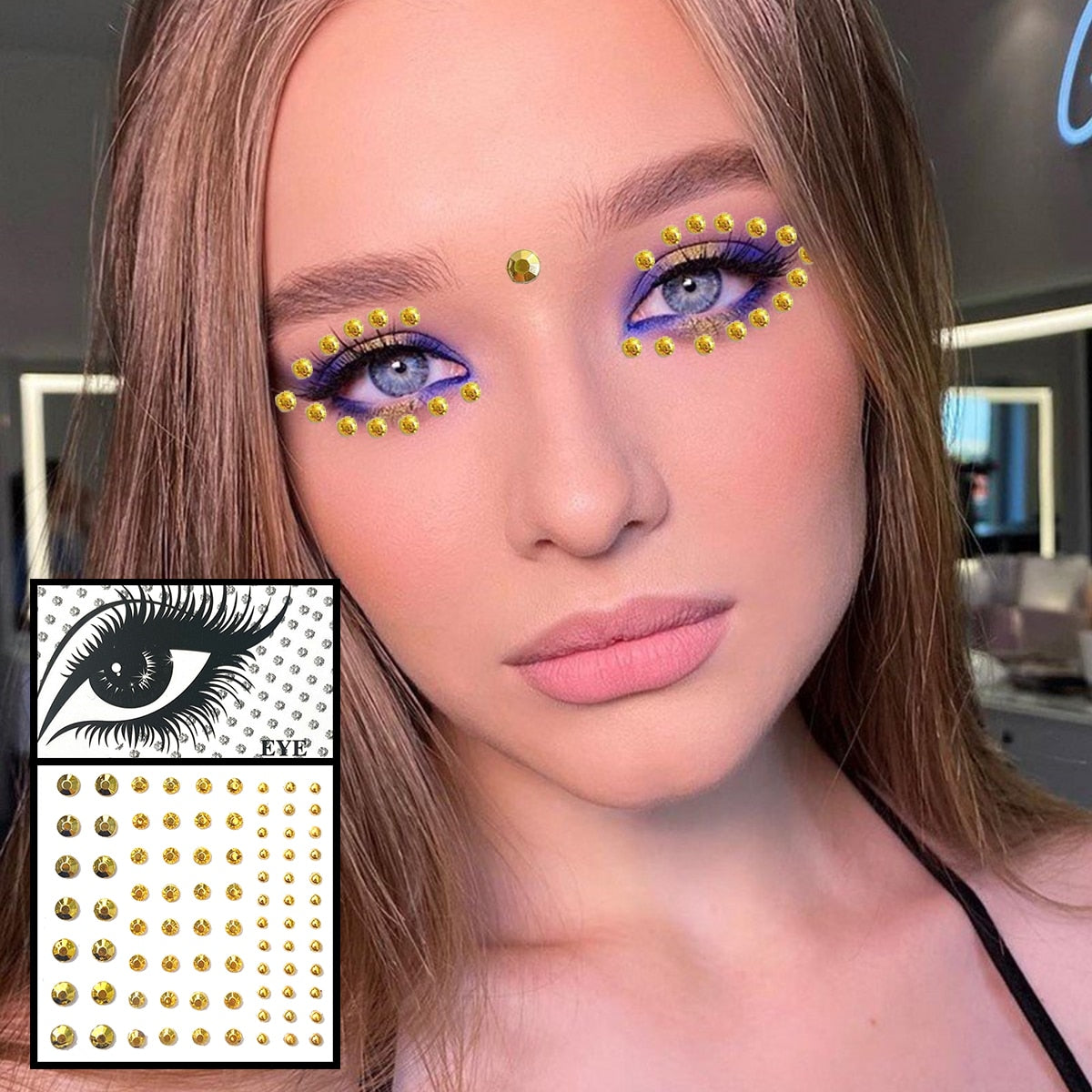 Star Face Gems Temporary Tattoos Eye Eyeliner Tears Crystals Jewels Makeup Sticker Flash Pearl Bindi Dots Jewelry Halloween Rave