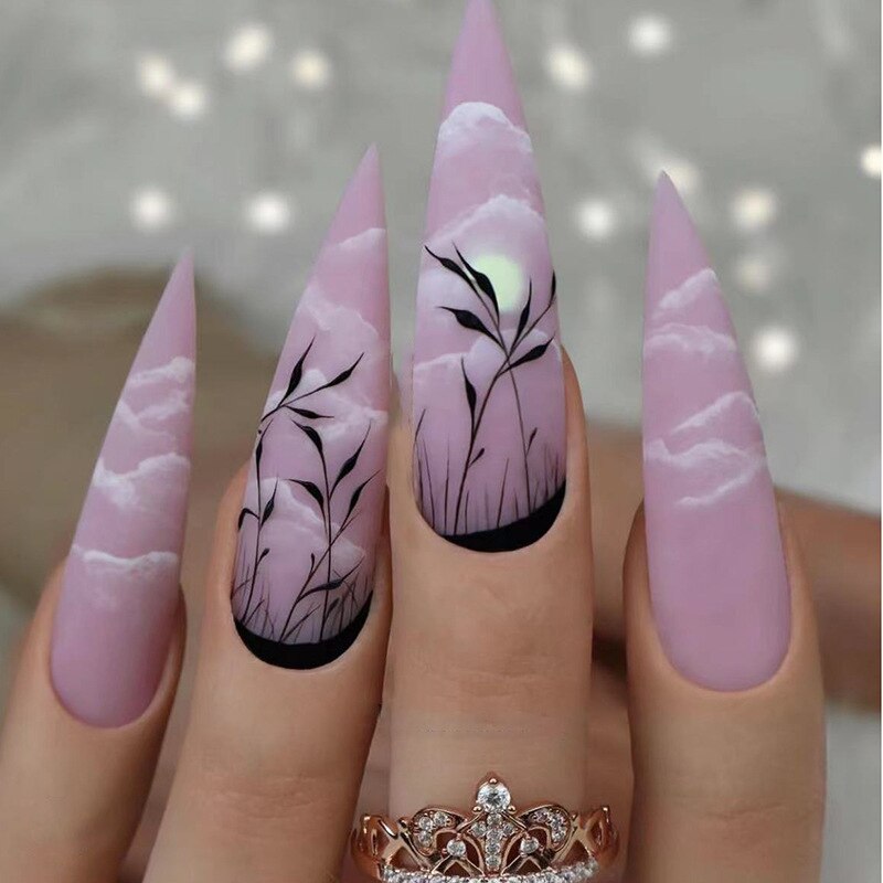 2022 Halloween Patch Nail Tip(24pcs/Box)French Press On Fake False Full Coverage Grimace,Blood Long Coffin Nail Tips With 1 Glue