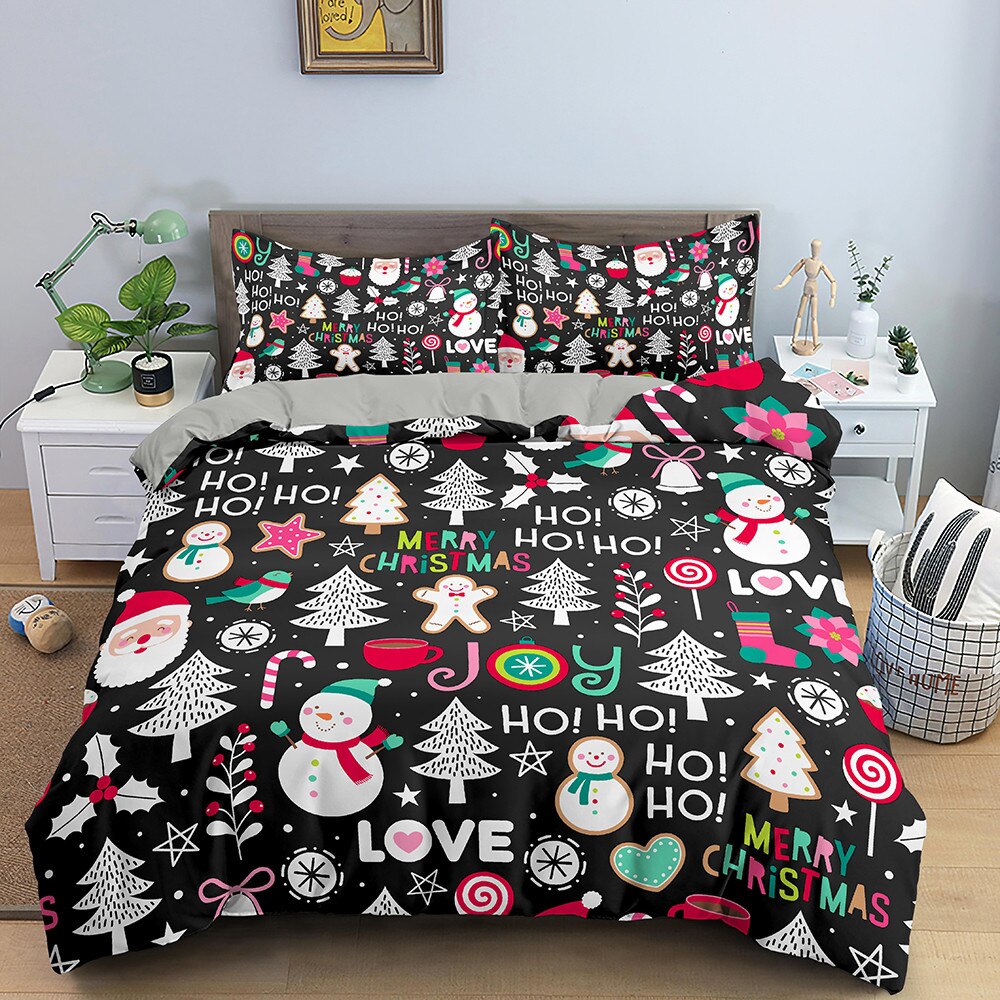 Christmas Bedding Set Santa Claus Duvet Cover with Pillowcase King Queen Single Double Size Kids Polyster Quilt Cover Set