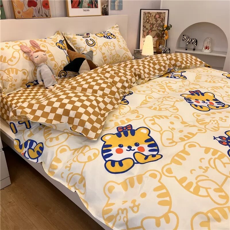 Cute White Duck Bedding Set Soft Home Textile Queen King Size Flat Bed Sheet Polyester Quilt Cover Pillowcase Kawaii Duvet Cover