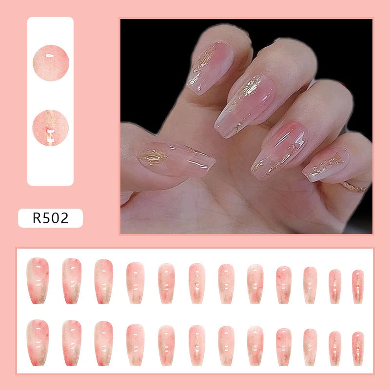 24pcs/Box Artificial Detachable Coffin False Nails Wearable French Fake Nails Super Long Ballerina Press on Nail Art Tips